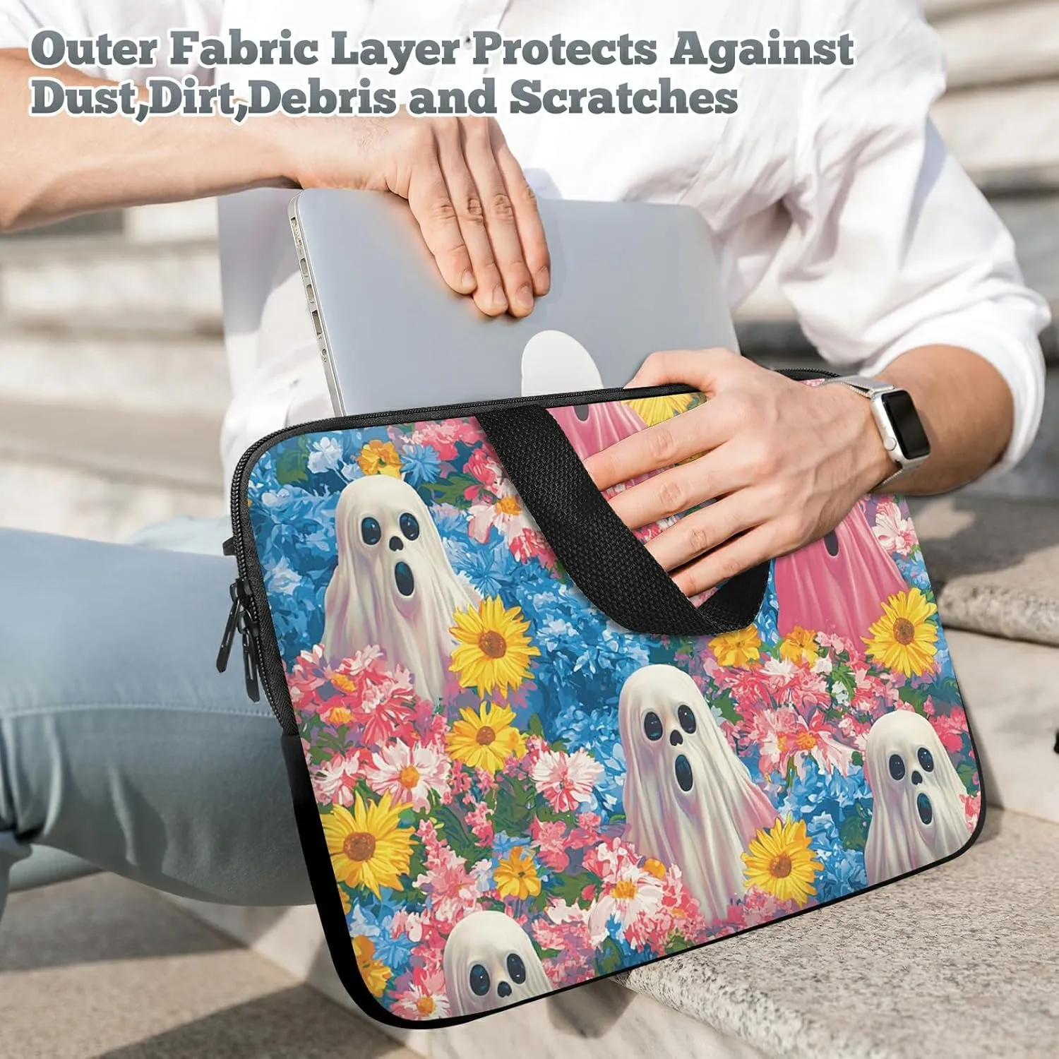 Laptop Sleeve Case Bag 15 inch, Color Ghost Slim Carrying Case Durable Handbag Travel Laptop Bag for 15 inch MacBook Air M3/M2/15 Pro/Surface Laptop 7/6/5/4/3/ Dell XPS 15 Plus