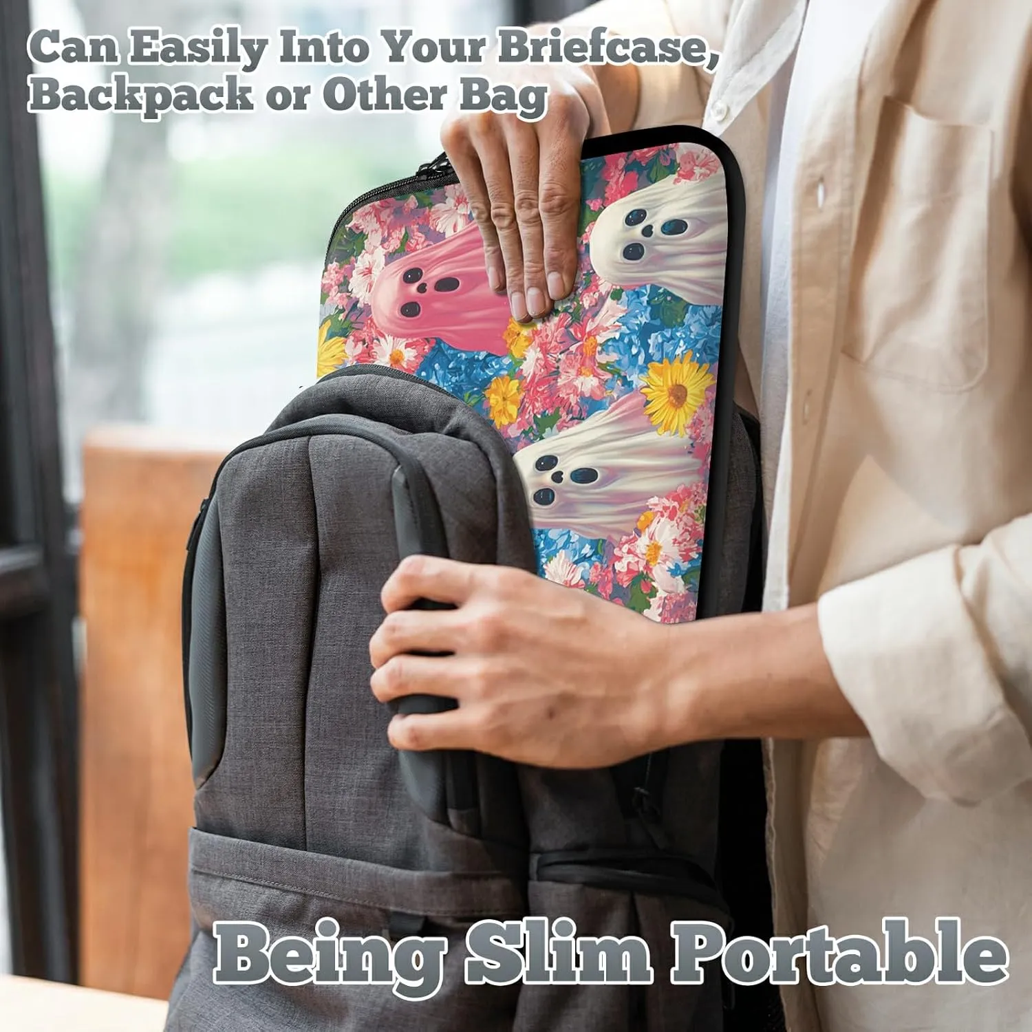 Laptop Sleeve Case Bag 15 inch, Color Ghost Slim Carrying Case Durable Handbag Travel Laptop Bag for 15 inch MacBook Air M3/M2/15 Pro/Surface Laptop 7/6/5/4/3/ Dell XPS 15 Plus