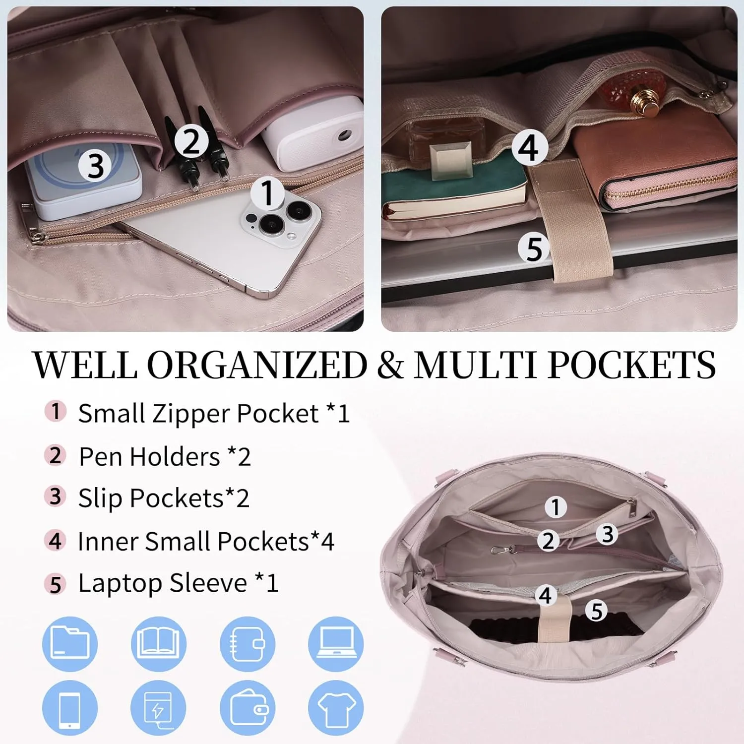 Laptop Tote Bag for Women, 15.6 Inch Computer Shoulder Bag Teacher Work Bag Travel Purse with Small Pouch VONXURY