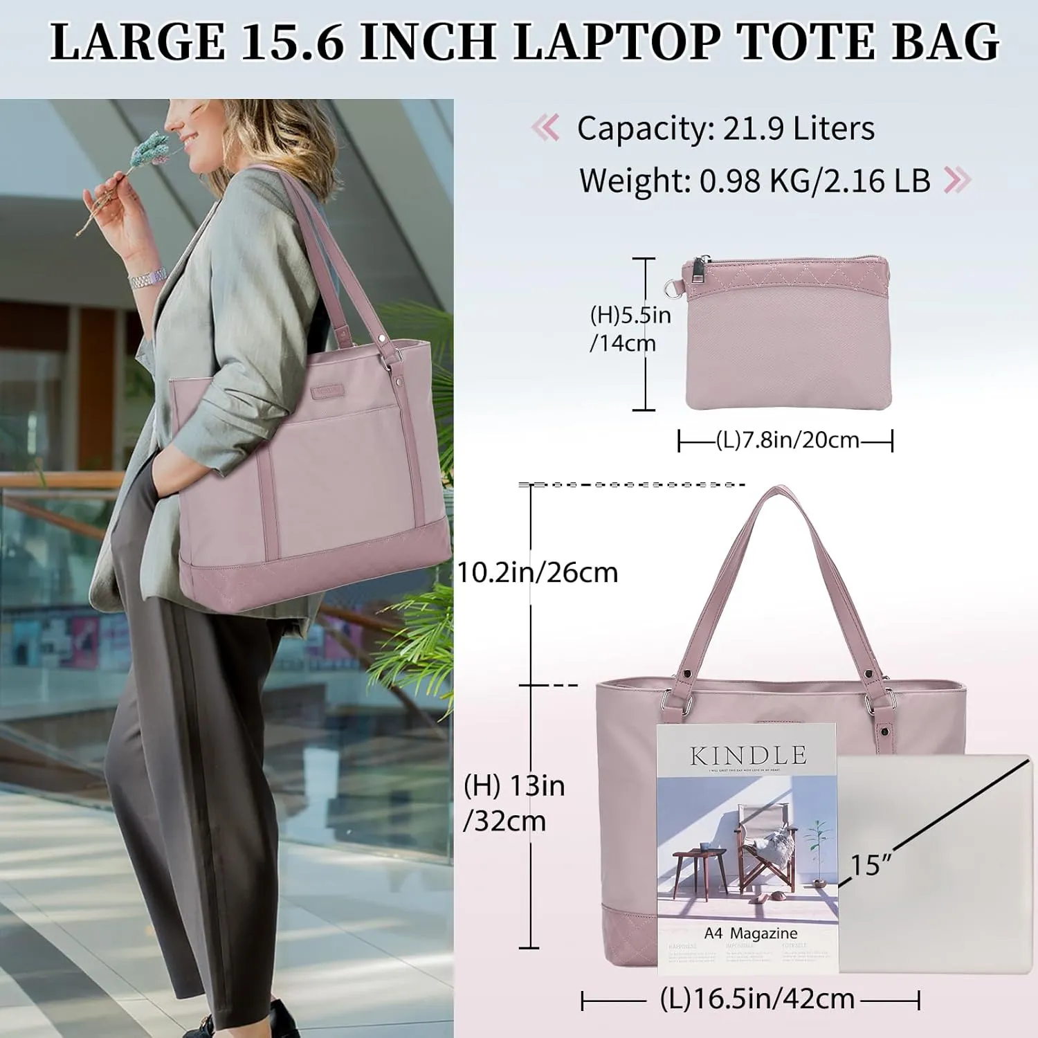 Laptop Tote Bag for Women, 15.6 Inch Computer Shoulder Bag Teacher Work Bag Travel Purse with Small Pouch VONXURY