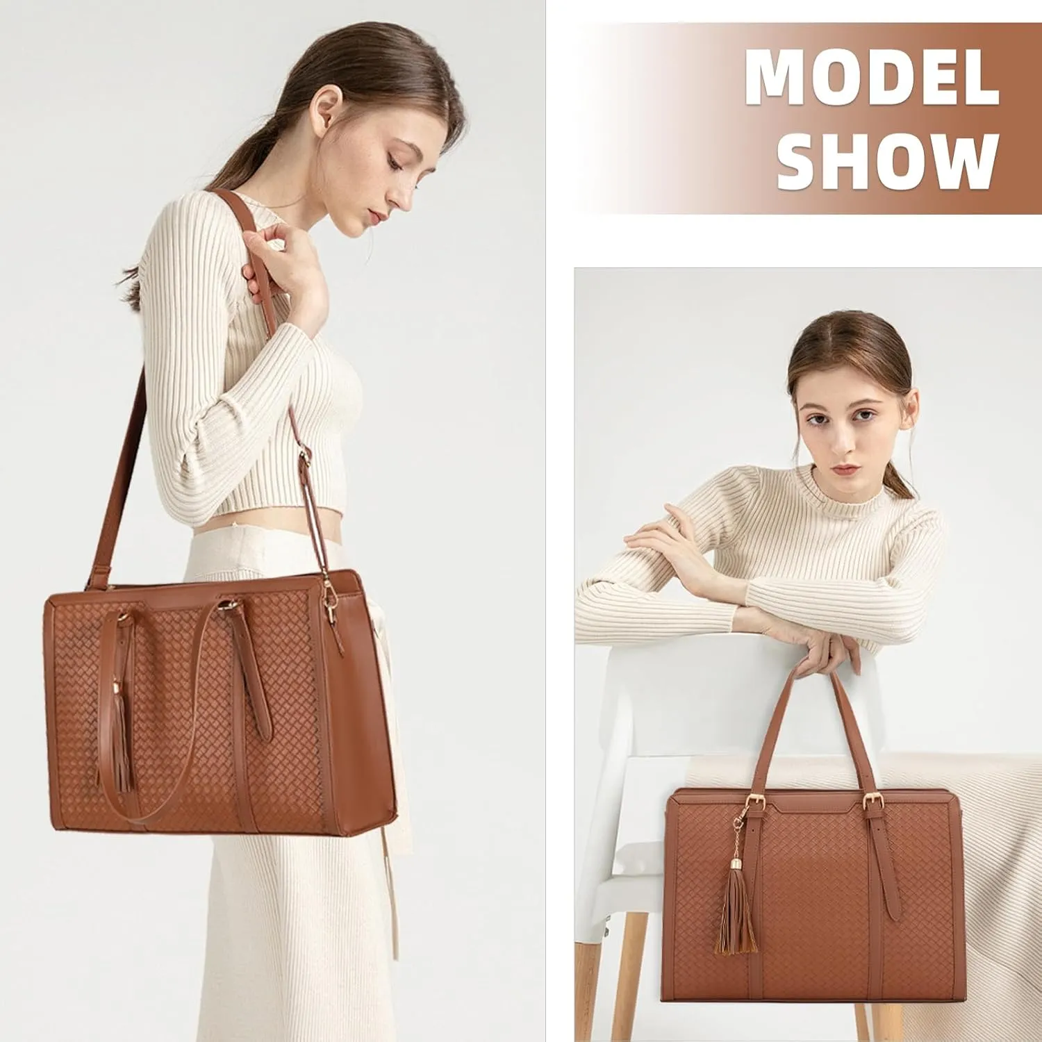 Laptop Tote Bag for Women fits 15.6 Laptop, PU Leather Work Tote bags for Women Large Computer Tote Handbag