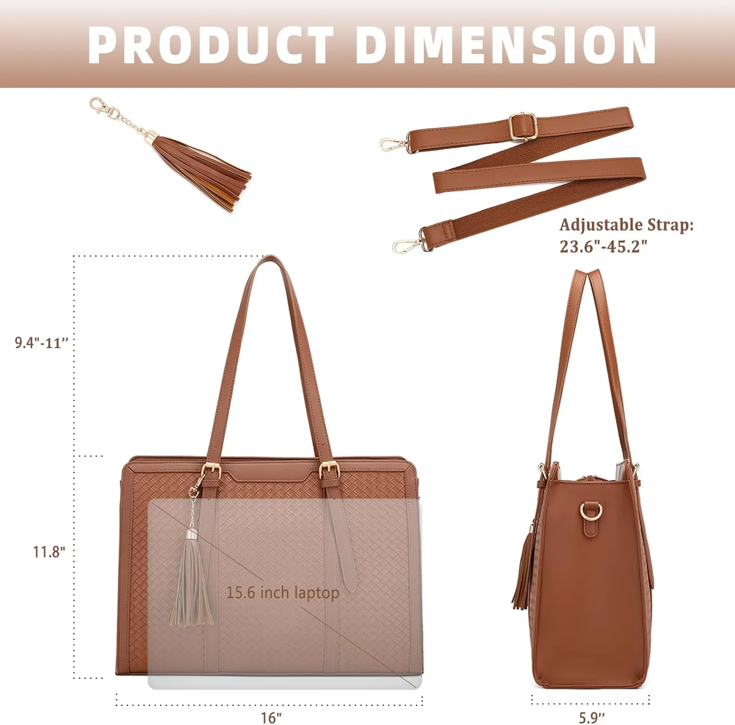 Laptop Tote Bag for Women fits 15.6 Laptop, PU Leather Work Tote bags for Women Large Computer Tote Handbag