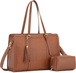 Laptop Tote Bag for Women fits 15.6 Laptop, PU Leather Work Tote bags for Women Large Computer Tote Handbag