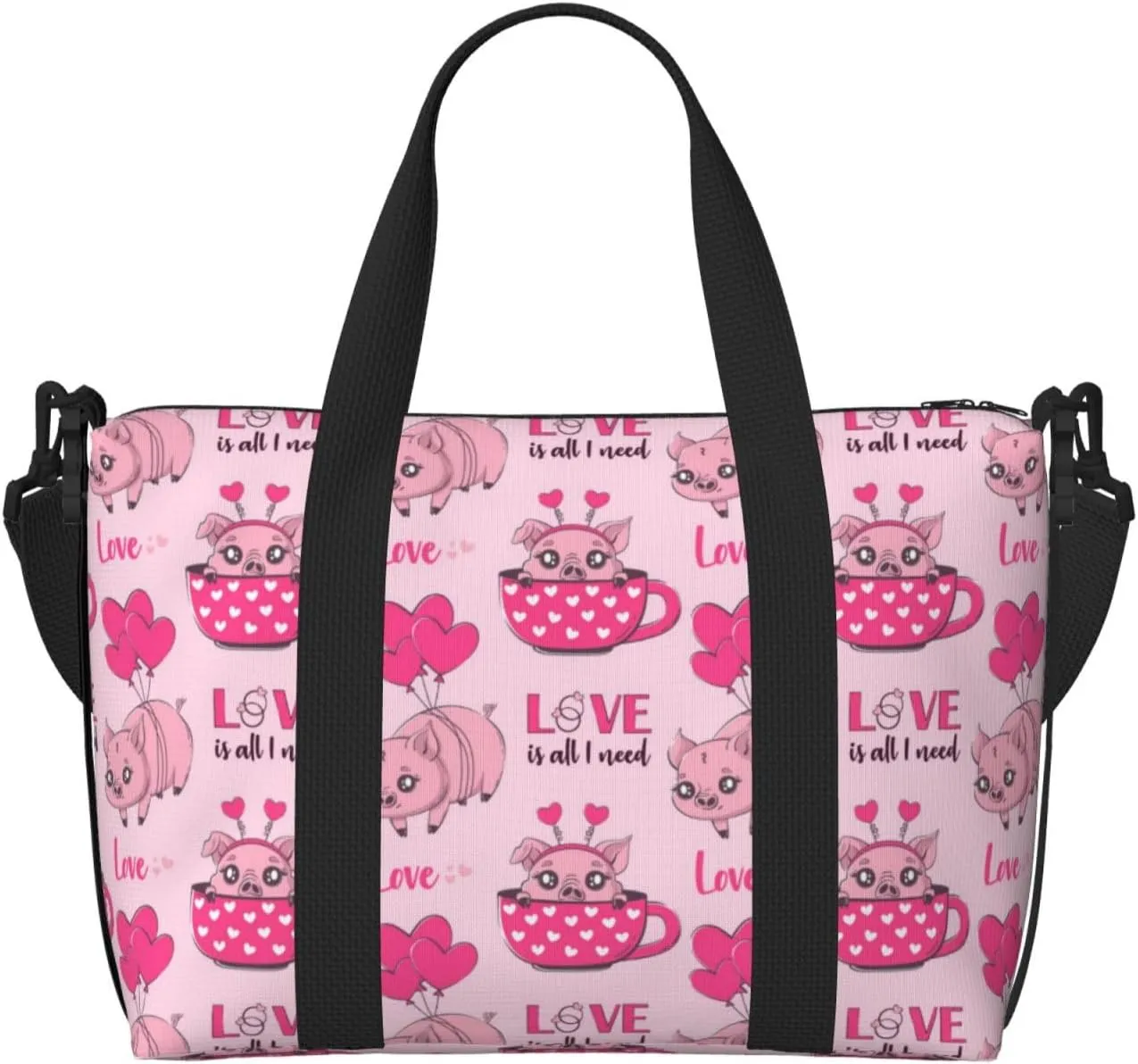 Laptop Tote Bag for Women Work - Cute Pig With Tea Cup Balloon Gym Bag for Women Men, Crossbody Travel Bags for Women Men Carry On, Weekender Bags for Women Travel