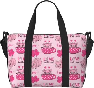 Laptop Tote Bag for Women Work - Cute Pig With Tea Cup Balloon Gym Bag for Women Men, Crossbody Travel Bags for Women Men Carry On, Weekender Bags for Women Travel