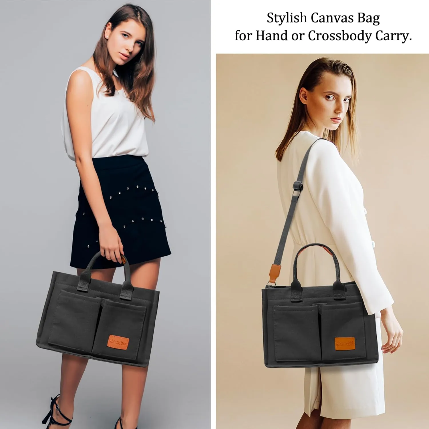 Large Canvas Tote Bag for Women with Pockets, Crossbody Shoulder Handbag Work Bags for Travel and Everyday Use