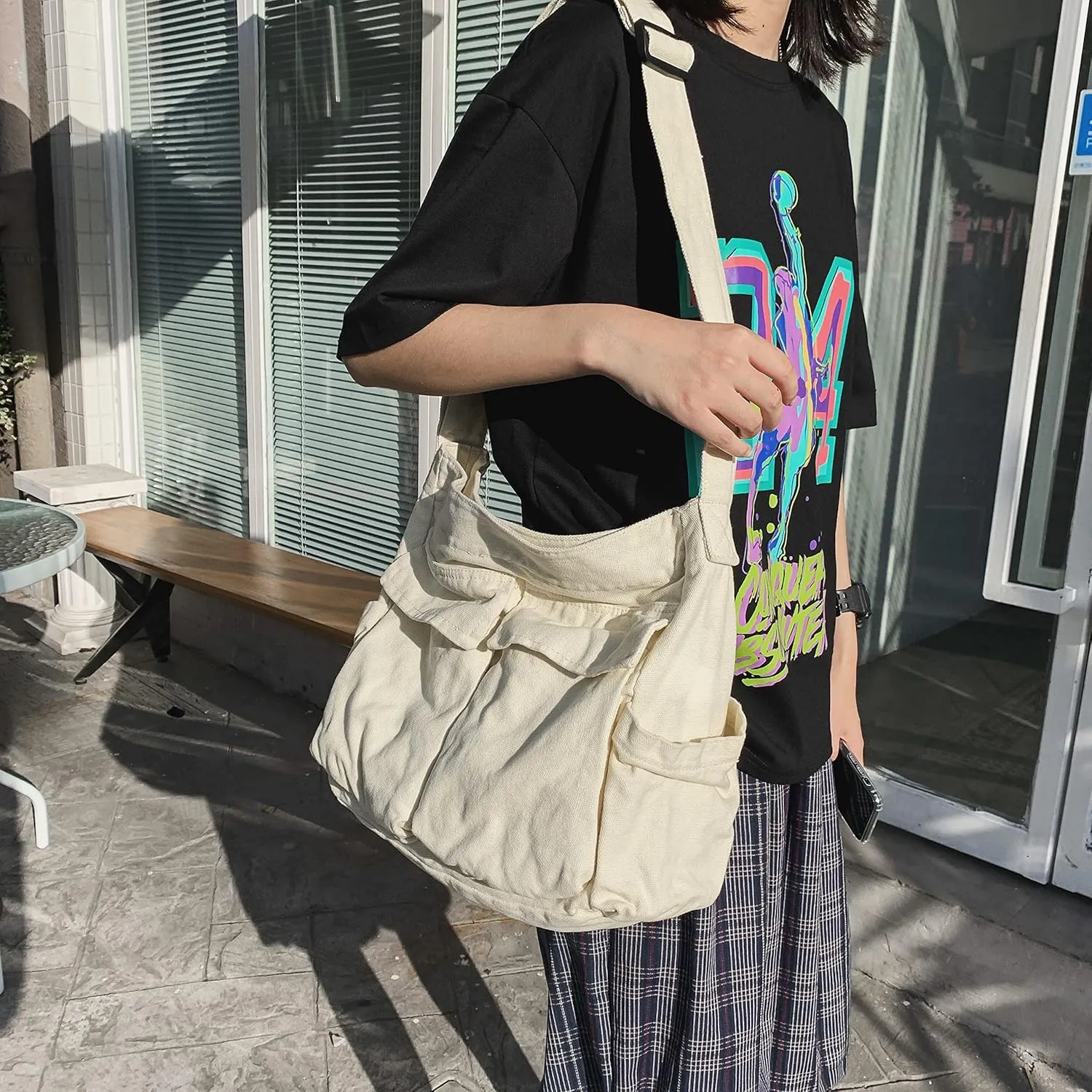Large Capacity Canvas Hobo Bags for Women & Men, Shoulder Crossbody Bags, Tote Messenger Handbag for Work, Shopping, Travel…