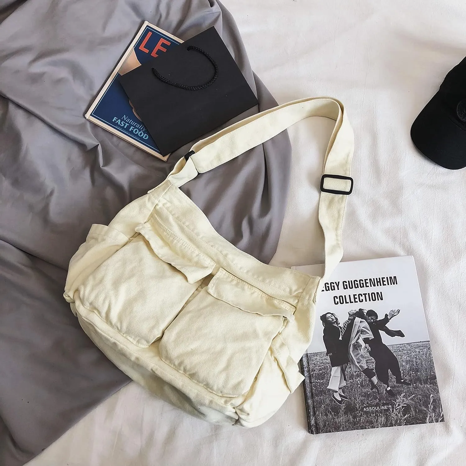 Large Capacity Canvas Hobo Bags for Women & Men, Shoulder Crossbody Bags, Tote Messenger Handbag for Work, Shopping, Travel…