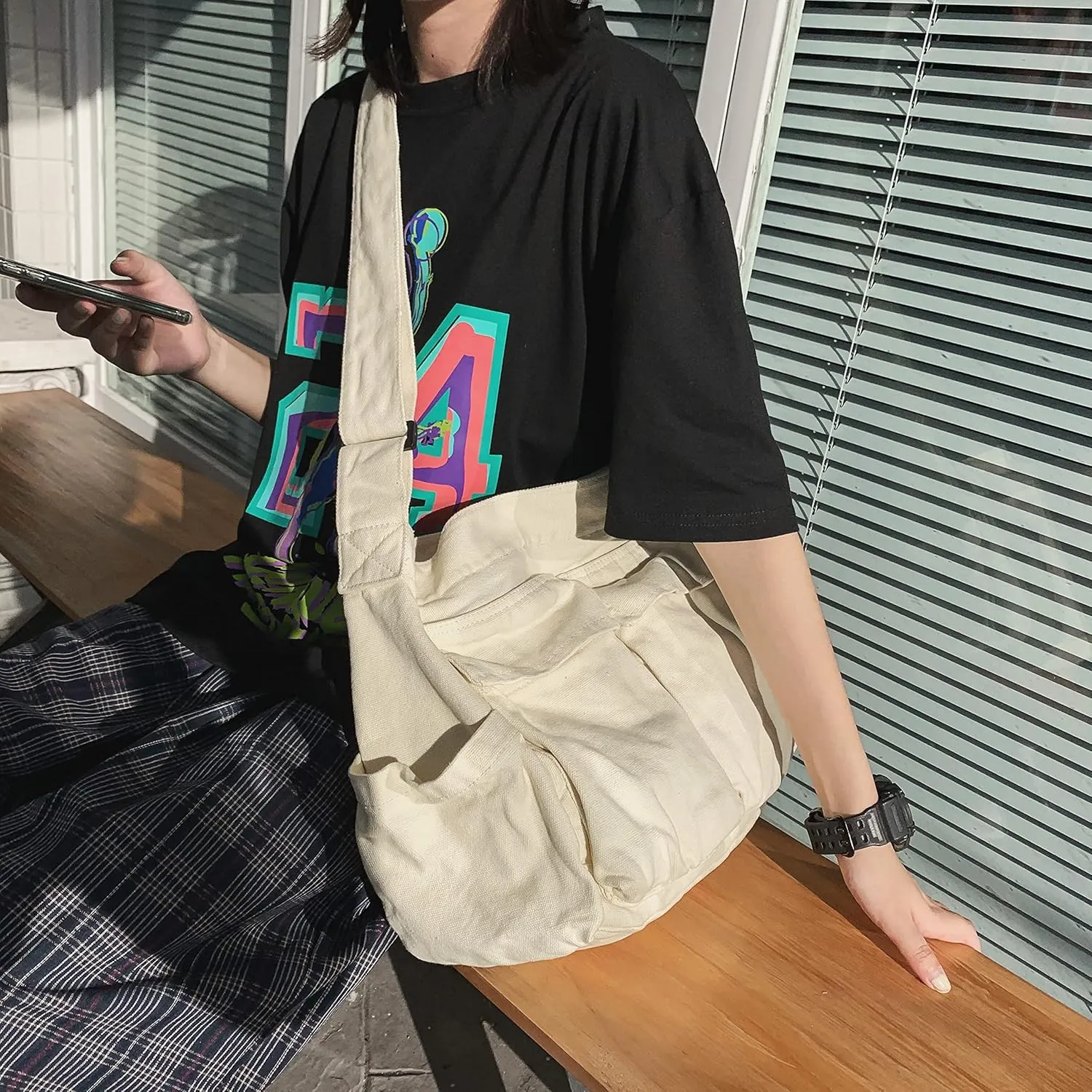 Large Capacity Canvas Hobo Bags for Women & Men, Shoulder Crossbody Bags, Tote Messenger Handbag for Work, Shopping, Travel…