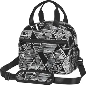 Large Capacity Lunchbag for Women Men Crossbody Lunch Tote Bags Reusable Insulated Cooler Bag Lunch Box Bag for Work Picnic Travel Camping - Black White Marble