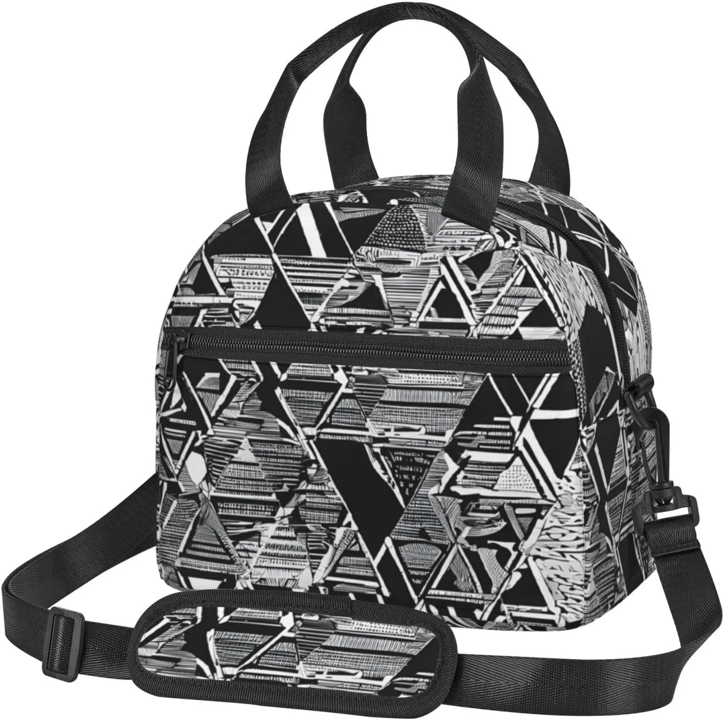 Large Capacity Lunchbag for Women Men Crossbody Lunch Tote Bags Reusable Insulated Cooler Bag Lunch Box Bag for Work Picnic Travel Camping - Black White Marble