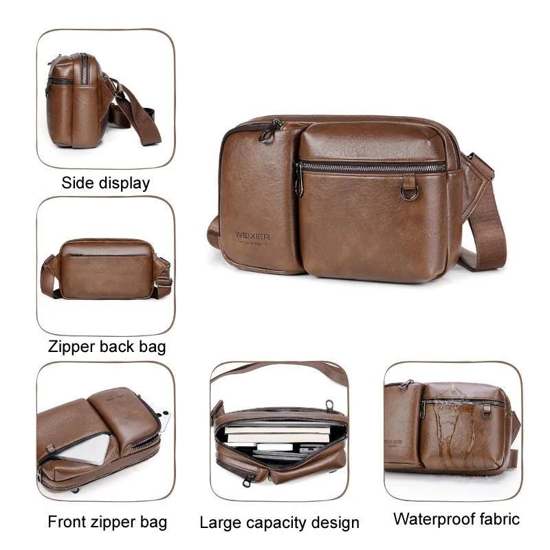 Large Capacity Men Crossbody Bag Casual Pu Messenger