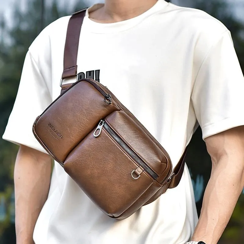 Large Capacity Men Crossbody Bag Casual Pu Messenger