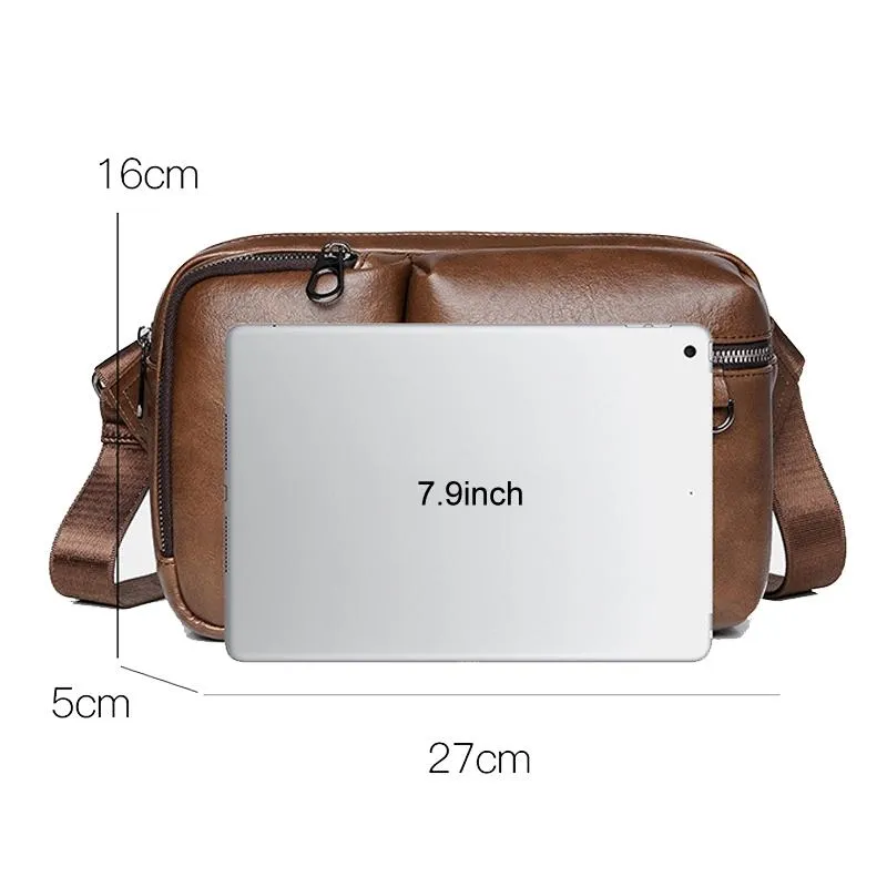 Large Capacity Men Crossbody Bag Casual Pu Messenger