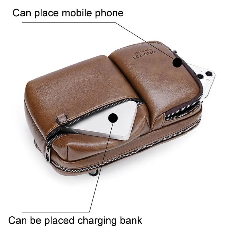 Large Capacity Men Crossbody Bag Casual Pu Messenger
