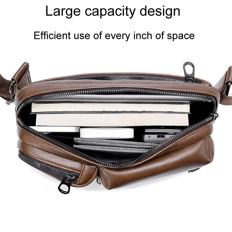 Large Capacity Men Crossbody Bag Casual Pu Messenger