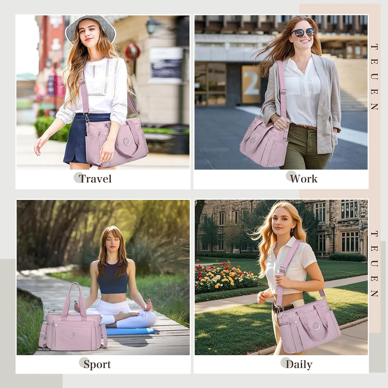 Large Tote Bag for Women, Waterproof Nylon Crossbody Tote Bag Shoulder Bag Carry On Bags for Travel Work Gym