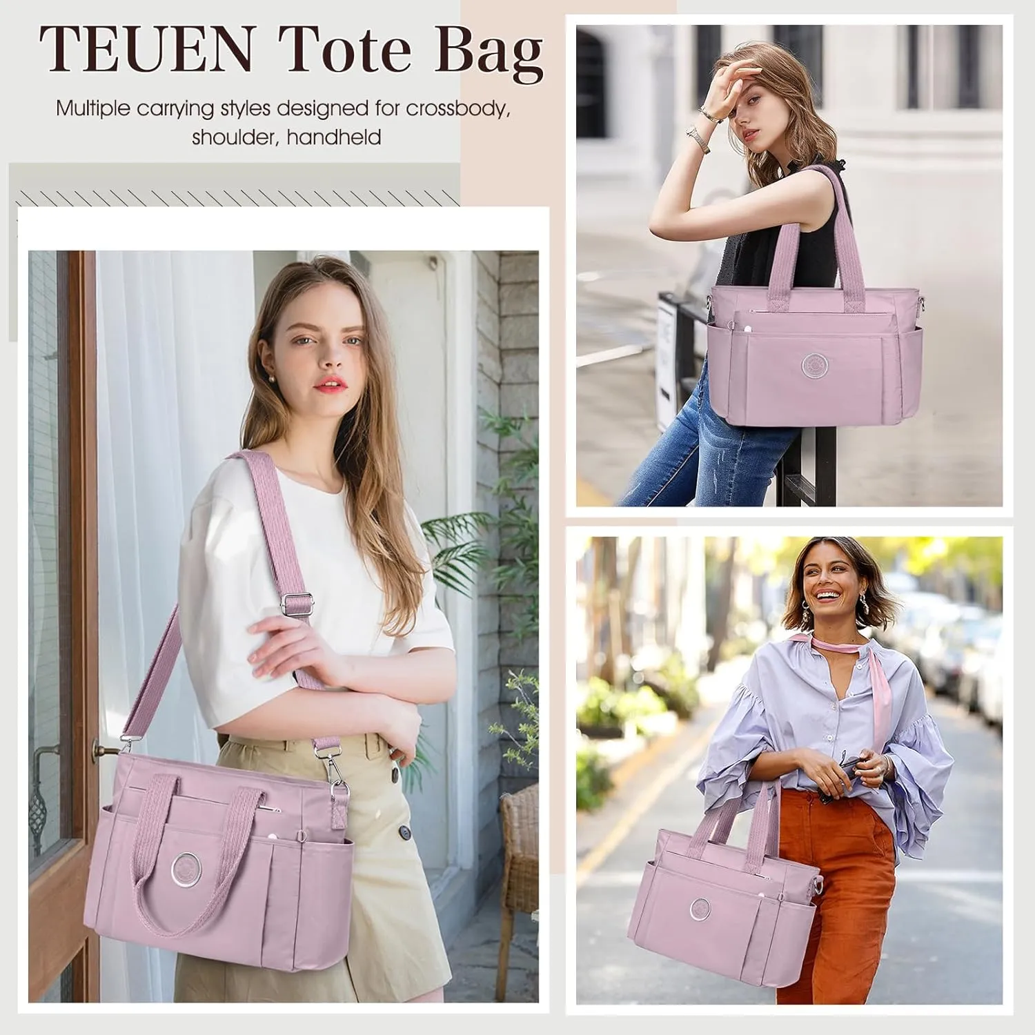 Large Tote Bag for Women, Waterproof Nylon Crossbody Tote Bag Shoulder Bag Carry On Bags for Travel Work Gym