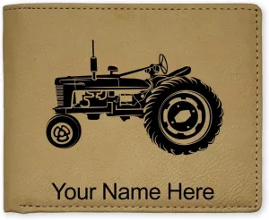 LaserGram Faux Leather Bi-Fold Wallet, Old Farm Tractor, Personalized Engraving Included (Beige)