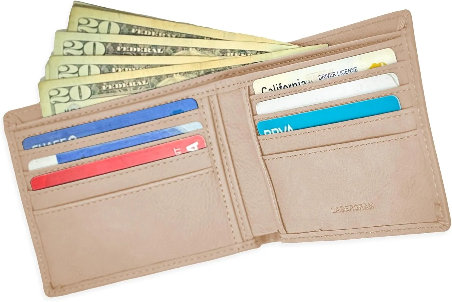 LaserGram Faux Leather Bi-Fold Wallet, Old Farm Tractor, Personalized Engraving Included (Beige)