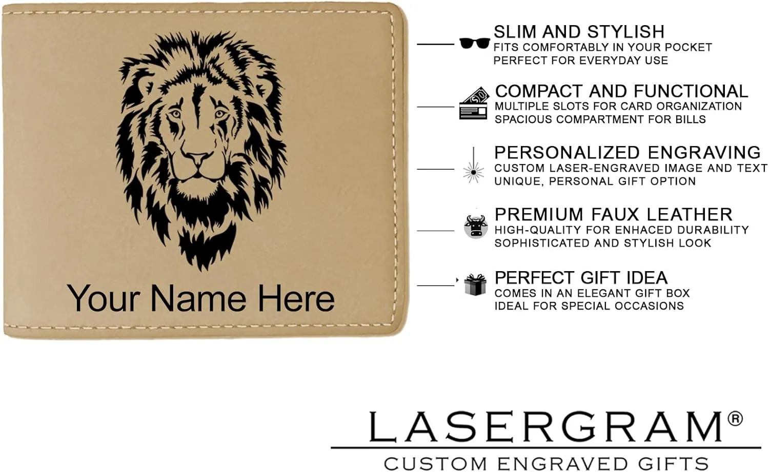 LaserGram Faux Leather Bi-Fold Wallet, Old Farm Tractor, Personalized Engraving Included (Beige)