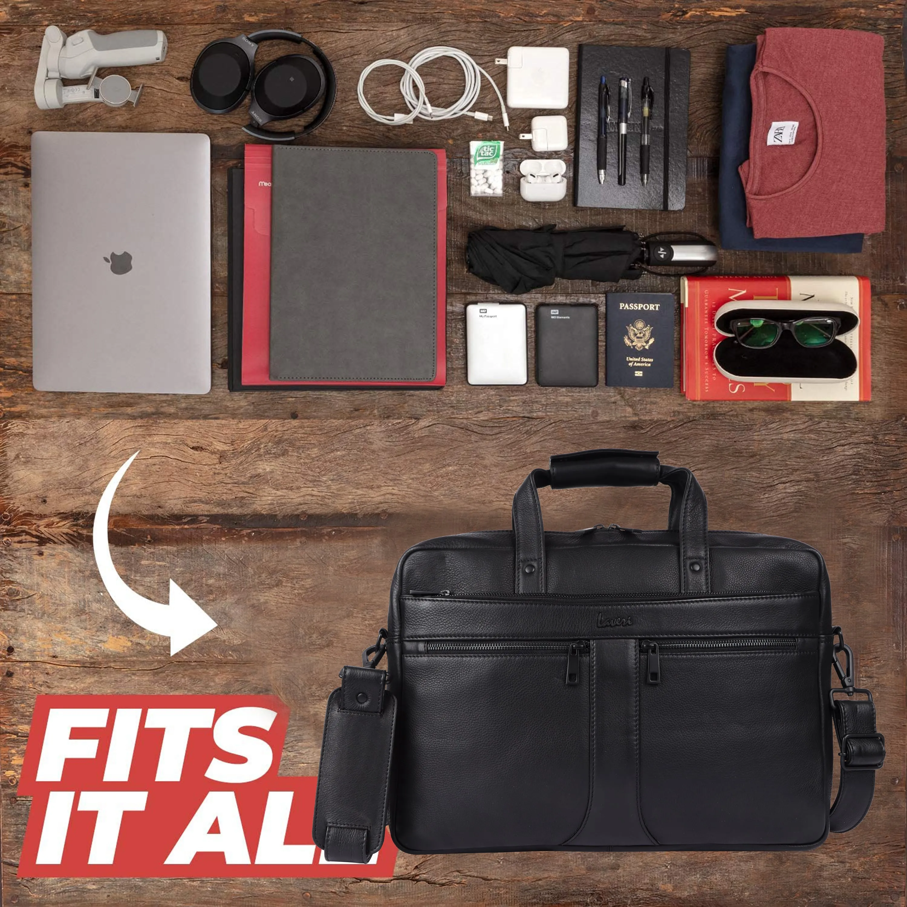 Laveri Genuine Leather Office Laptop Bag