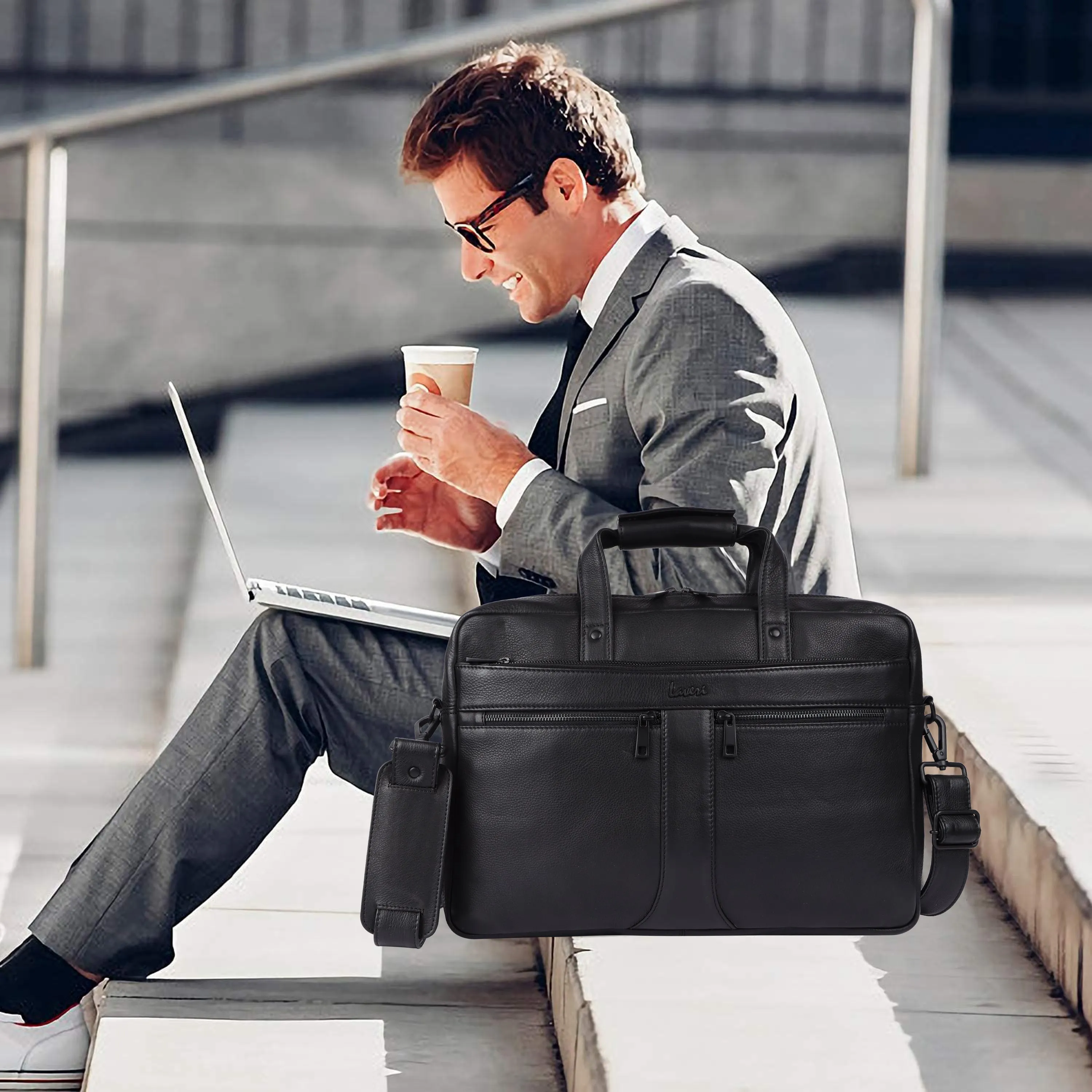 Laveri Genuine Leather Office Laptop Bag