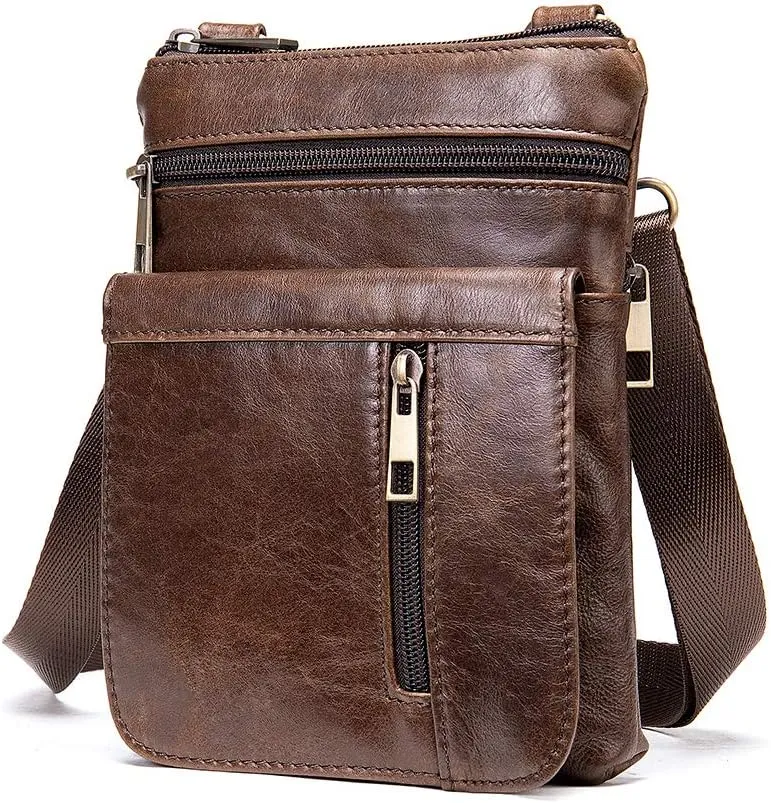 Leather Cell Phone Shoulder Holster Men, Crossbody Bag Leather Shoulder Messenger Bag Wallet Purse Handbag