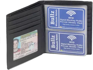 Leather European Bifold Hipster Mens Wallet With Heavy Duty Vinyl Wallet Insert (Black)