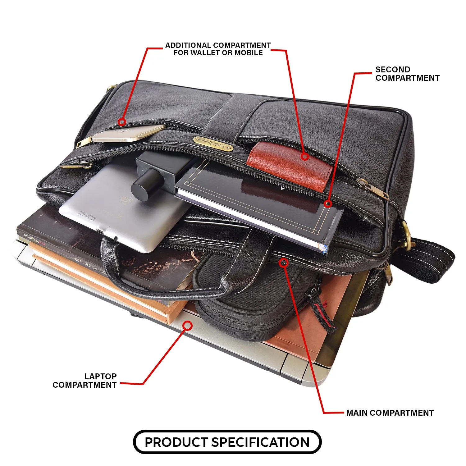 Leather Laptop Bag 36807 (Black)