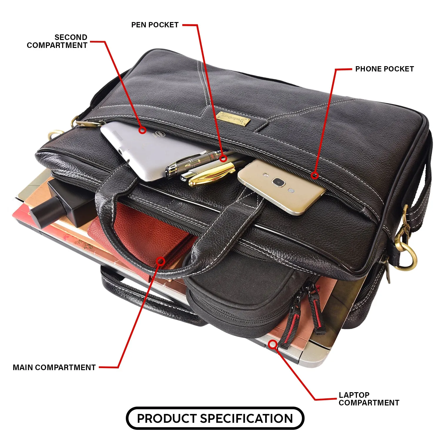 Leather Laptop Bag 36824 (Black)