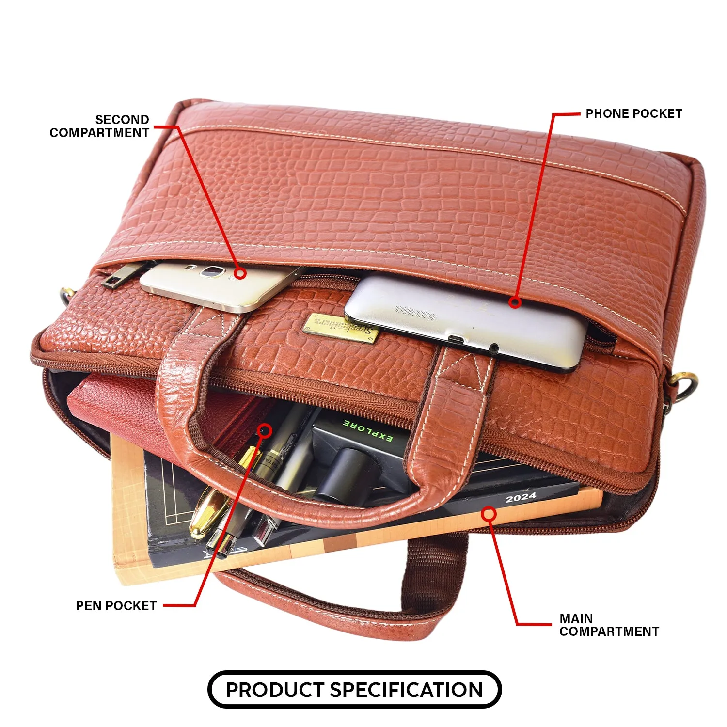 Leather Laptop Bag 36827 (Tan)