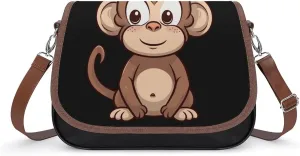 Leather Shoulder Bag for Women Cartoon Brown Monkey Crossbody Bags Small Shoulder Handbags Weekender Bag Shopper Handbag Travel Purse