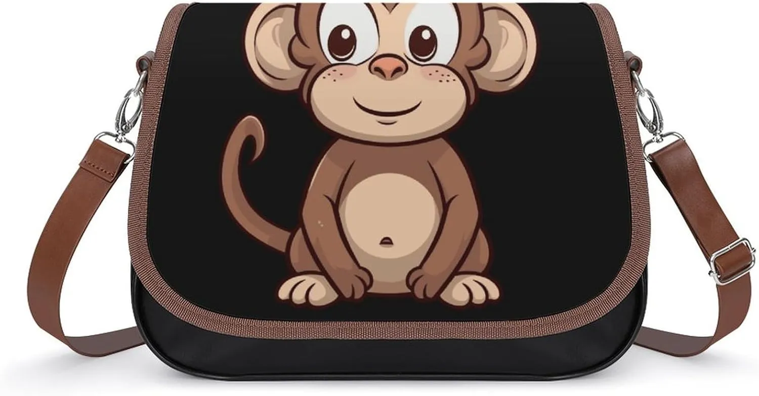 Leather Shoulder Bag for Women Cartoon Brown Monkey Crossbody Bags Small Shoulder Handbags Weekender Bag Shopper Handbag Travel Purse