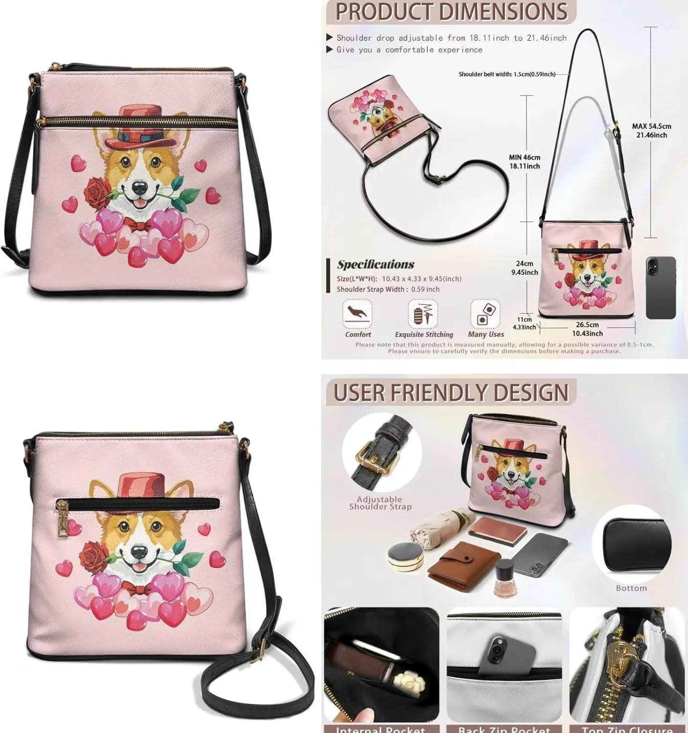 Leather Shoulder Bag for Women Crossbody 2 Pieces Satchel Purses for Women Wallet Purse for Women