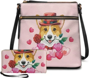 Leather Shoulder Bag for Women Crossbody 2 Pieces Satchel Purses for Women Wallet Purse for Women