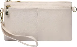Leather Wristlet Clutch Wallet Purses For Women,Women's Triple Zip Cell Phone Bags Small Crossbody Bag