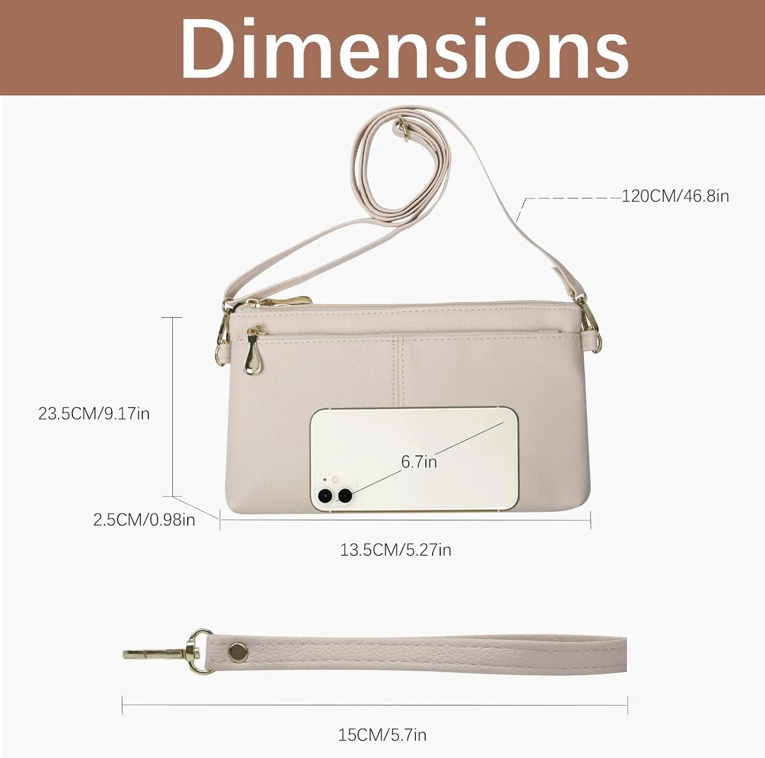 Leather Wristlet Clutch Wallet Purses For Women,Women's Triple Zip Cell Phone Bags Small Crossbody Bag
