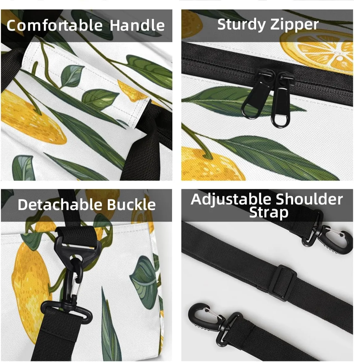Lemon Mini Gym Bag 18 inch for Women Men Waterproof Custom Spring Summer Theme Travel Duffel Bag Carry On Overnight Tote Nurse Bag for Work Fitness Hiking