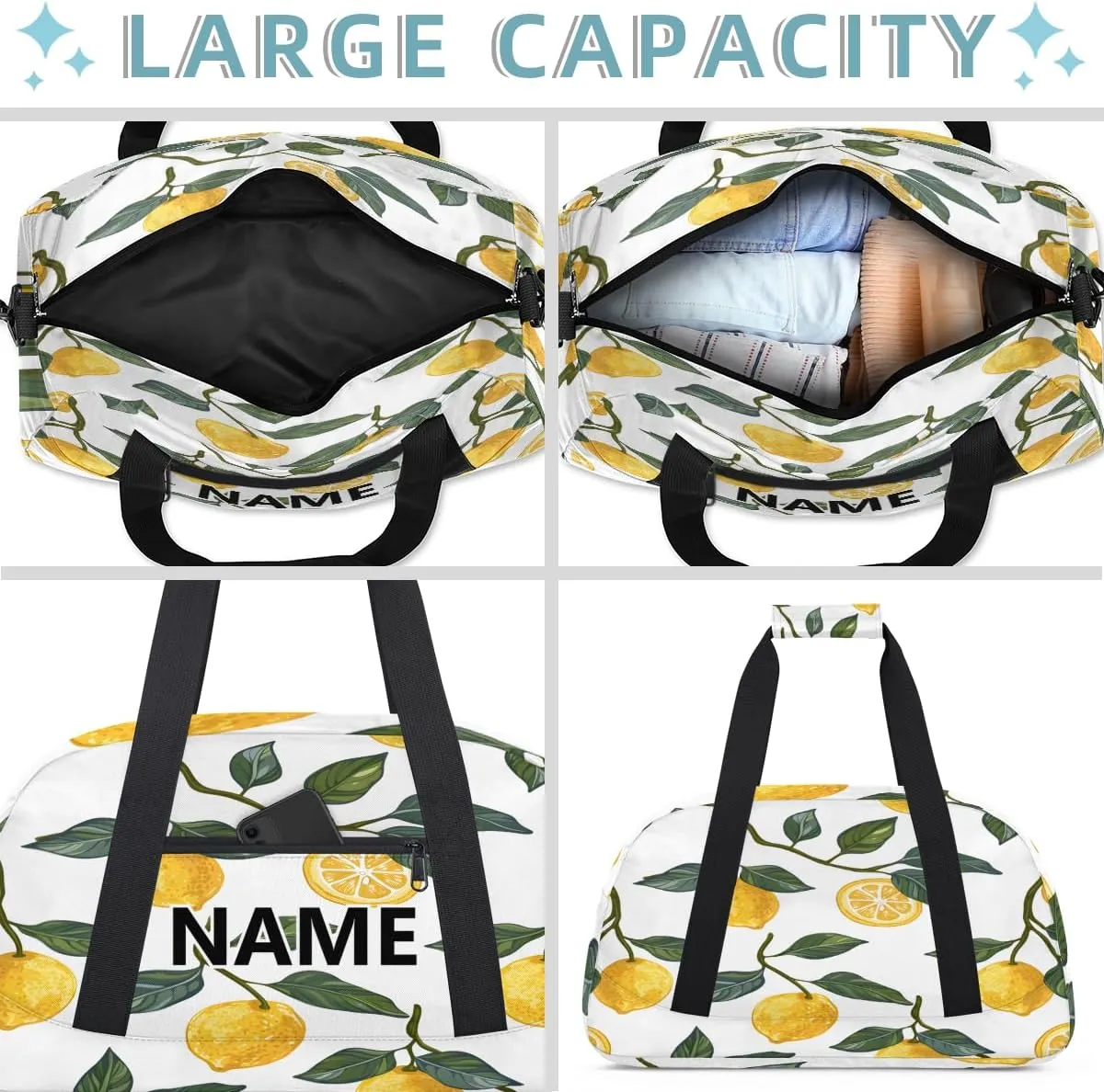 Lemon Mini Gym Bag 18 inch for Women Men Waterproof Custom Spring Summer Theme Travel Duffel Bag Carry On Overnight Tote Nurse Bag for Work Fitness Hiking