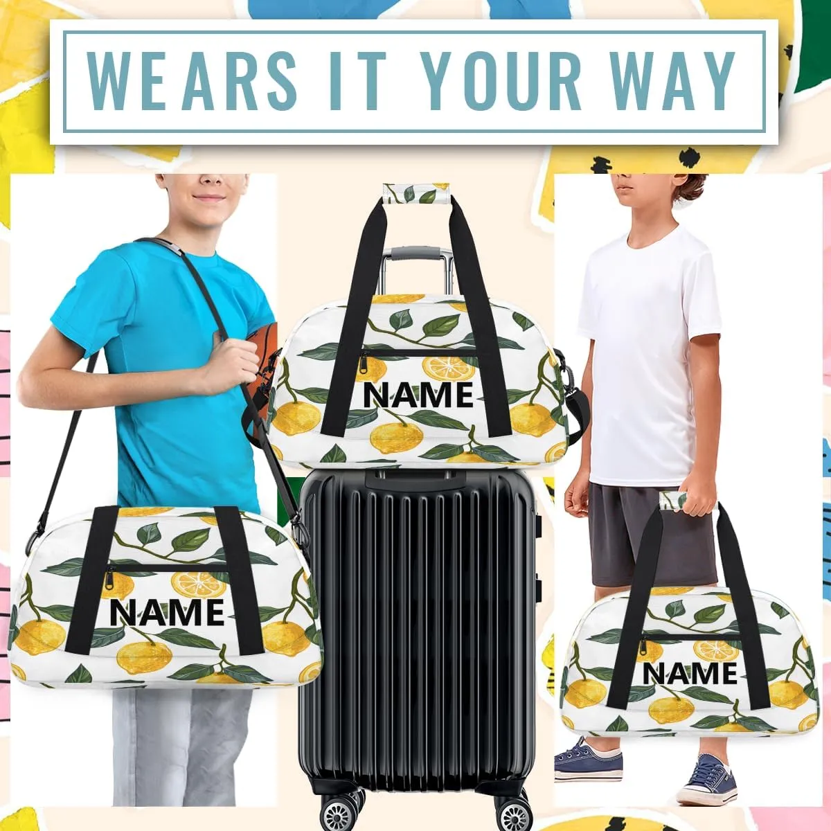 Lemon Mini Gym Bag 18 inch for Women Men Waterproof Custom Spring Summer Theme Travel Duffel Bag Carry On Overnight Tote Nurse Bag for Work Fitness Hiking