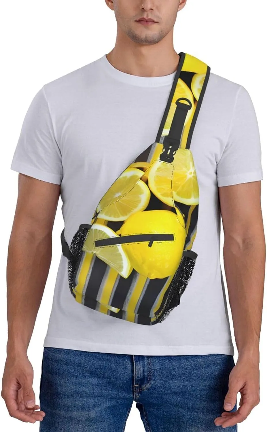 Lemon Zest Yellow Stripes High Storage Capacity Chest Bag Diagonally Sling Backpack Crossbody Shoulder Bag For Men Women