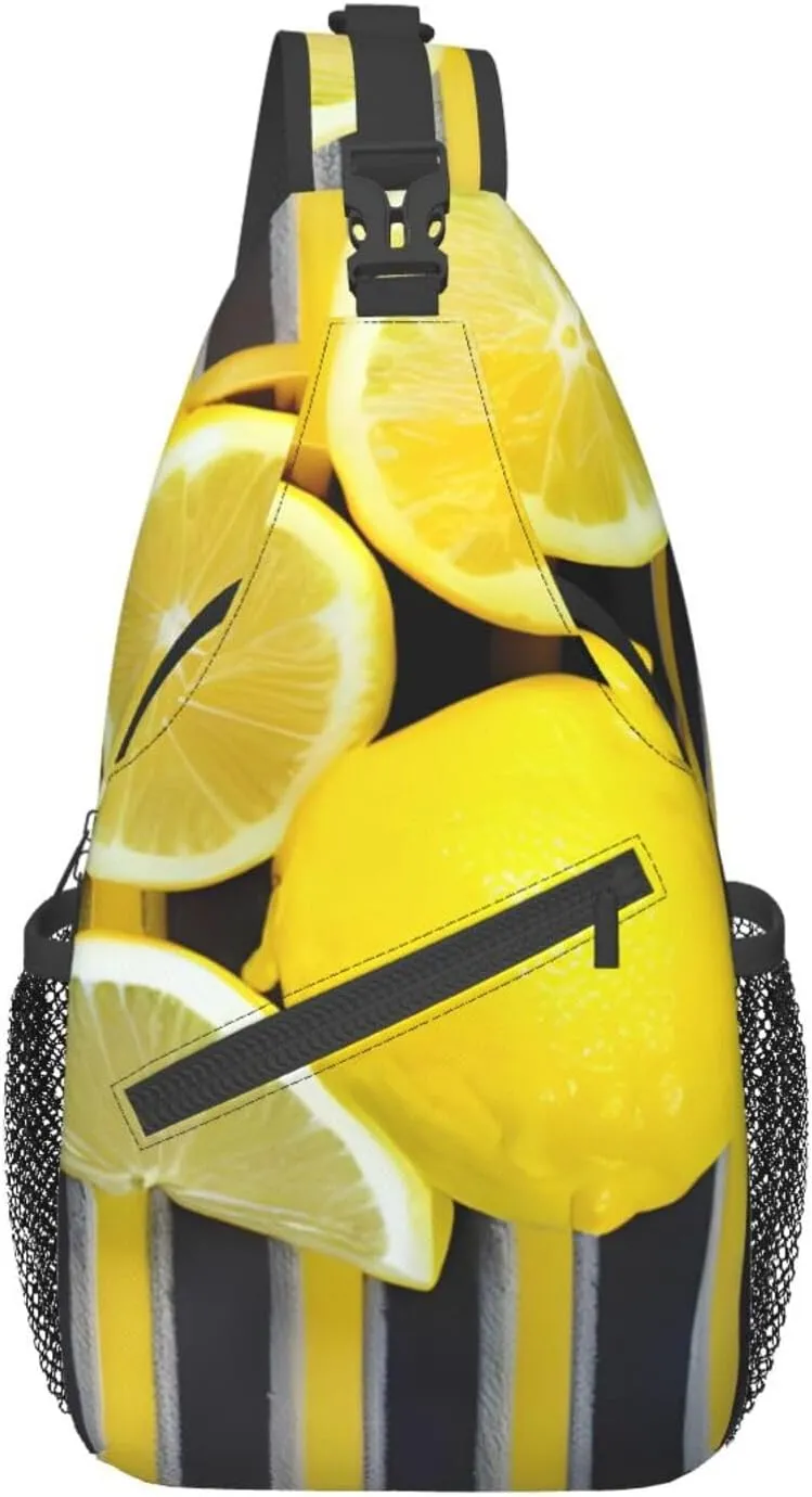 Lemon Zest Yellow Stripes High Storage Capacity Chest Bag Diagonally Sling Backpack Crossbody Shoulder Bag For Men Women