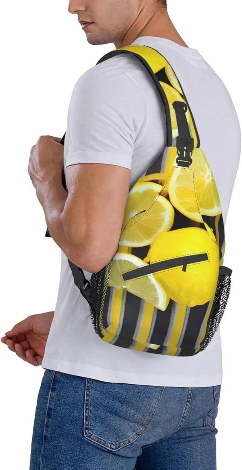Lemon Zest Yellow Stripes High Storage Capacity Chest Bag Diagonally Sling Backpack Crossbody Shoulder Bag For Men Women