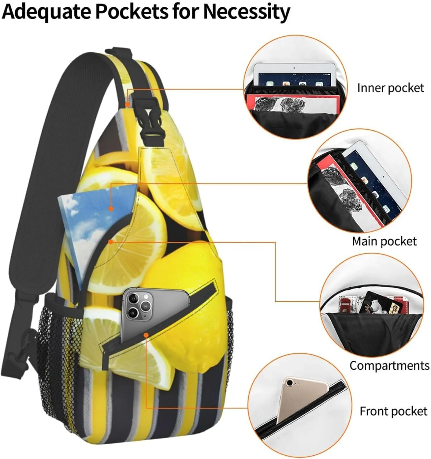 Lemon Zest Yellow Stripes High Storage Capacity Chest Bag Diagonally Sling Backpack Crossbody Shoulder Bag For Men Women