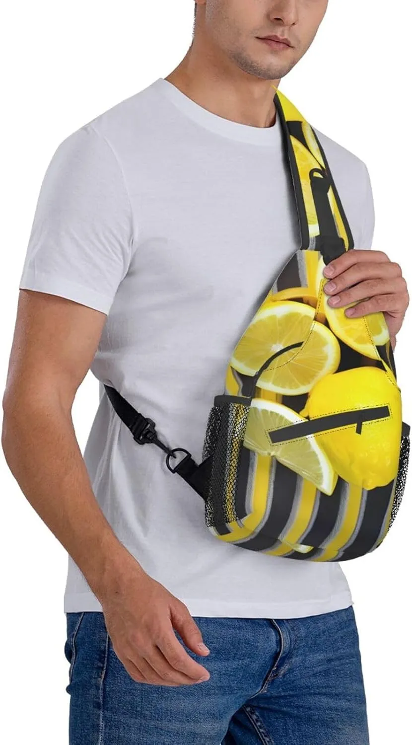 Lemon Zest Yellow Stripes High Storage Capacity Chest Bag Diagonally Sling Backpack Crossbody Shoulder Bag For Men Women