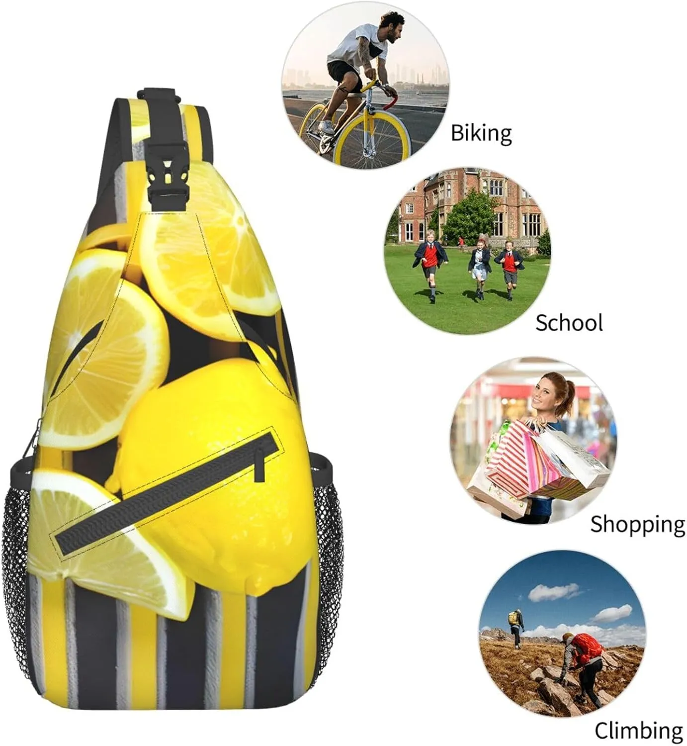 Lemon Zest Yellow Stripes High Storage Capacity Chest Bag Diagonally Sling Backpack Crossbody Shoulder Bag For Men Women