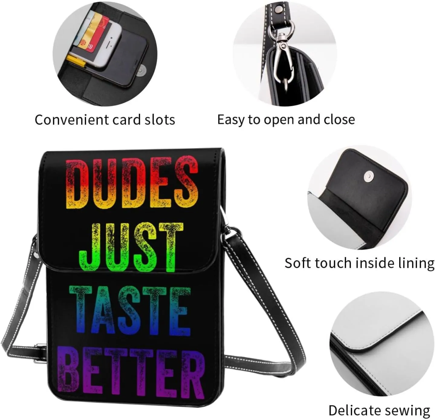 LGBT Pride Rainbow Gay Leather Crossbody Phone Purse for Women Cute Wallet Bags Lightweight Mini Sling Bag