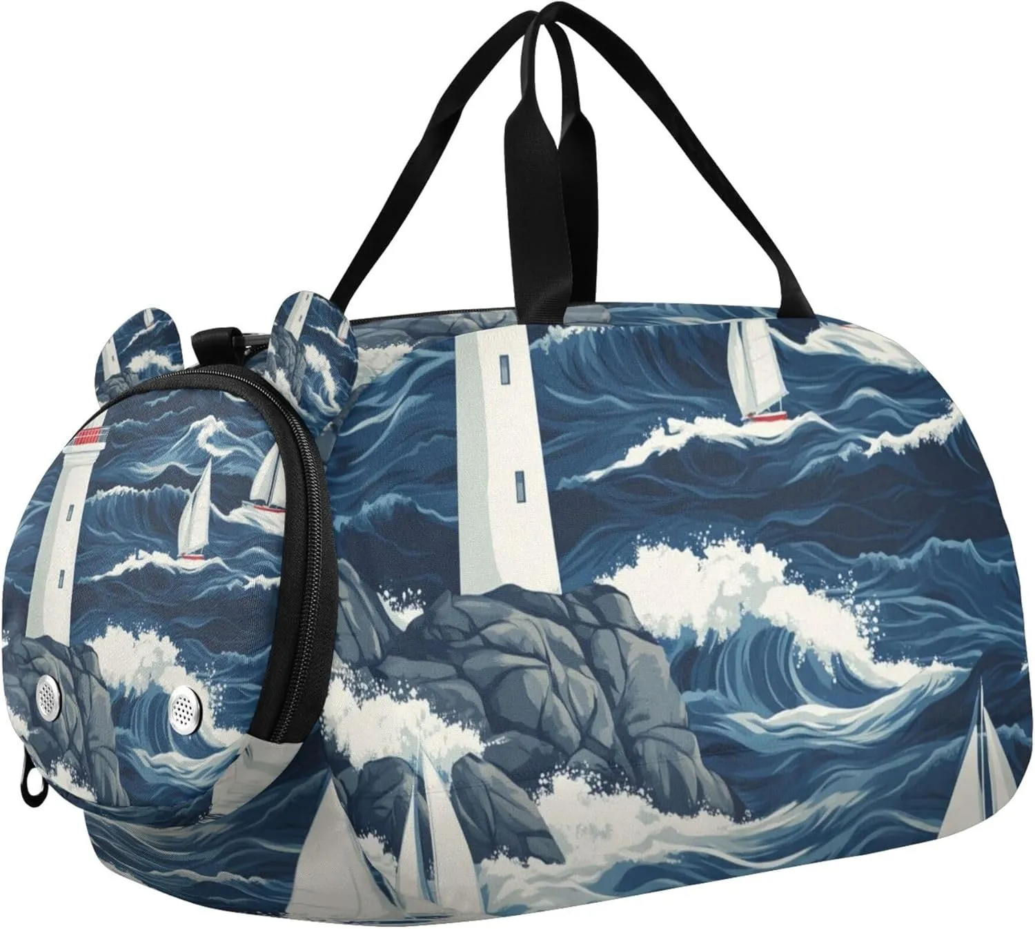 Lighthouse and Sailboats Duffle Bag for Toddler Girls Boys, Sports Gym Bag with Shoe Compartments, Kids Travel Overnight Weekender Shoulder Bag
