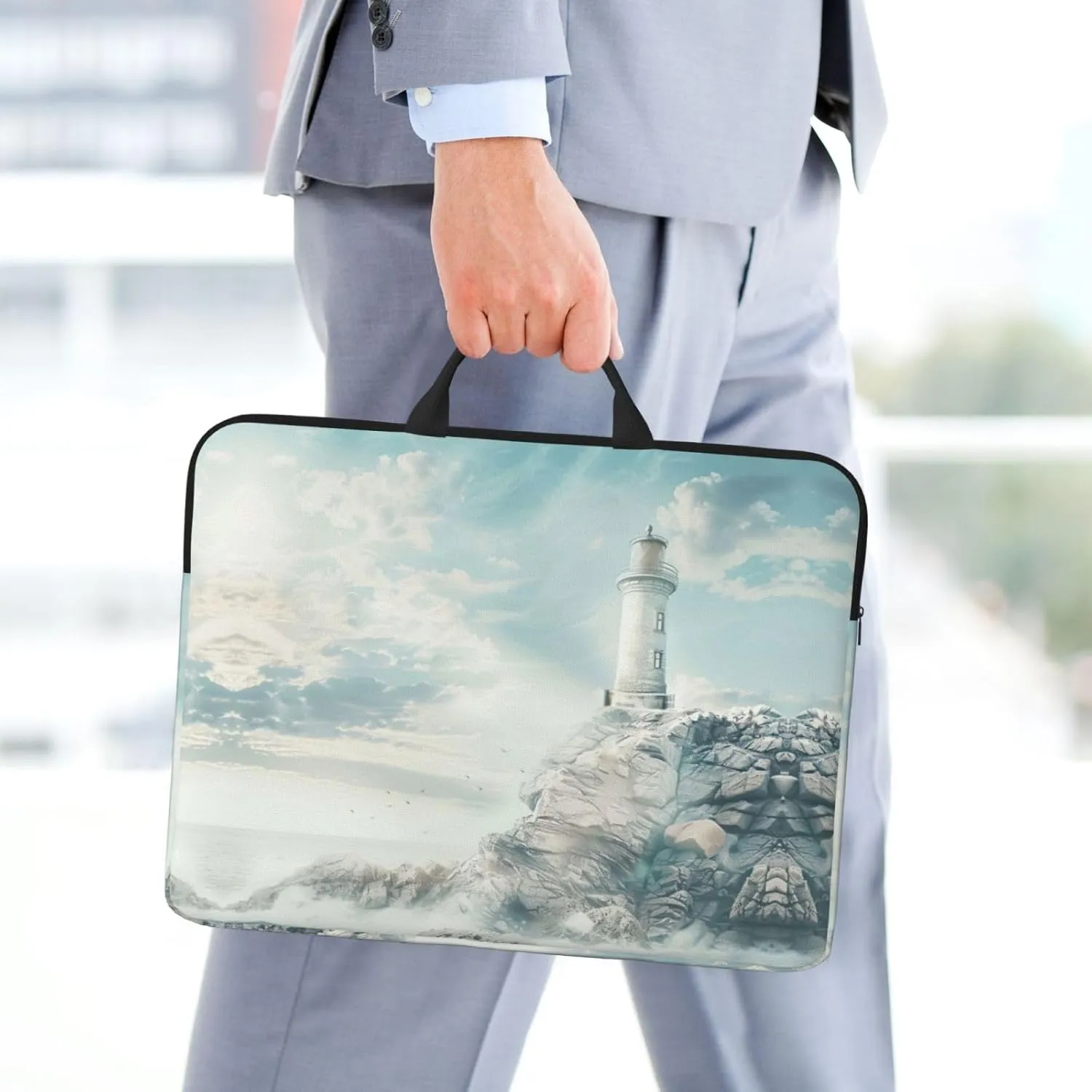 Lighthouse Backdrop Tote 14 Inch Laptop Computer Bag Business Hand Bag,Computer Protective Carrying Cover